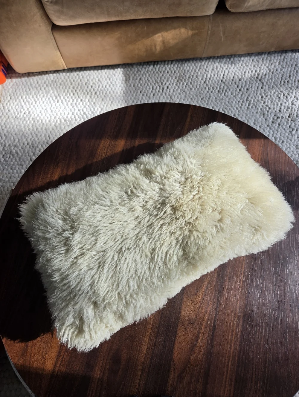 Genuine Sheepskin Fur Lumbar Pillow 12x20 Cream Microsuede Back Luxe
